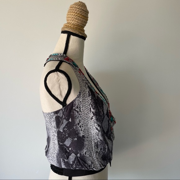 BEBE Silk Beaded Snake Printed Top - Picture 10 of 16